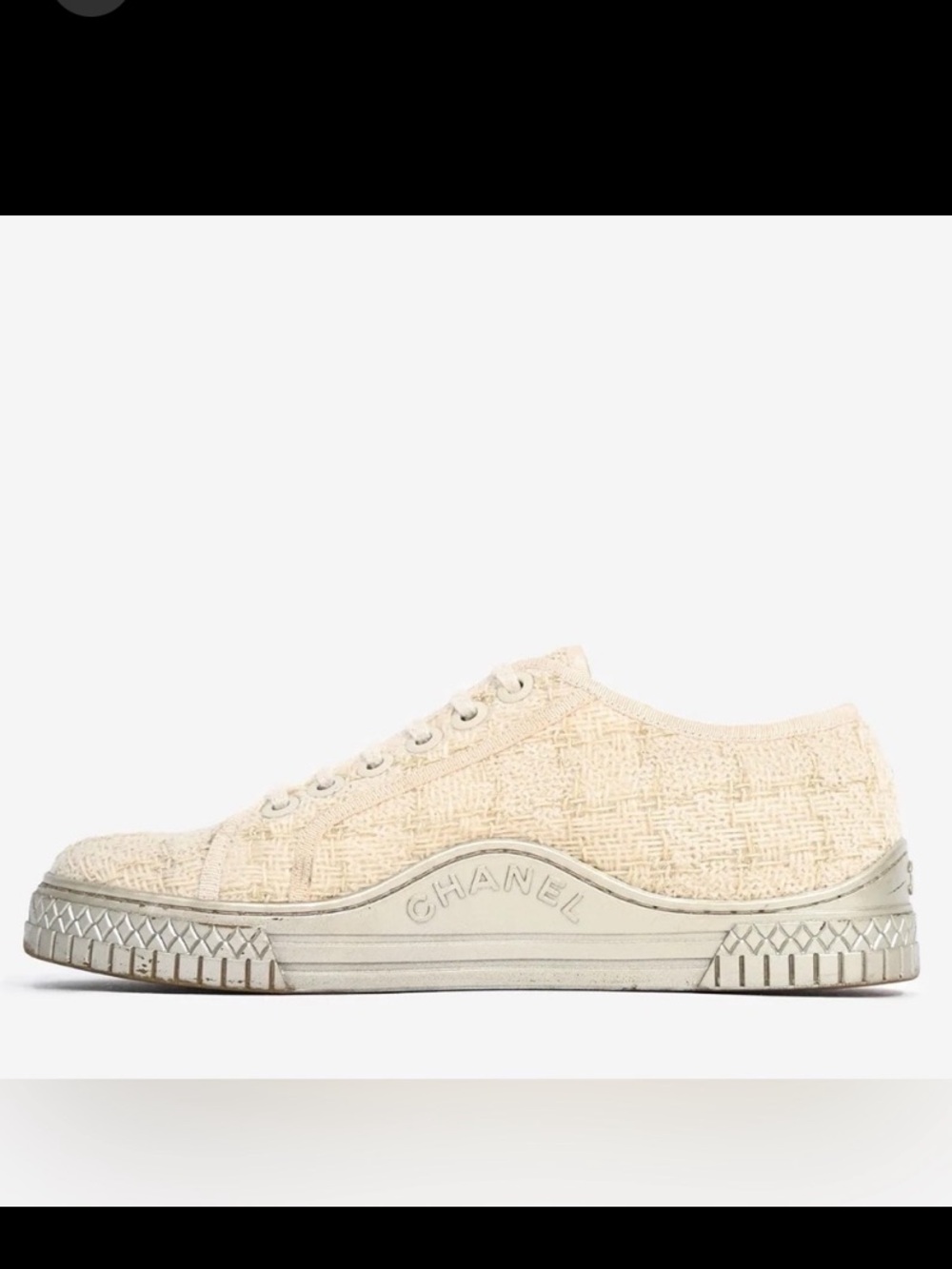 CHANEL Cream Tweed Low-Top Sneakers excellent condition.